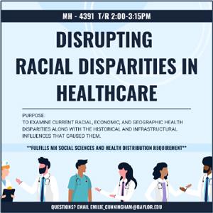 A flyer for the course, Disrupting Racial Disparities in Healthcare